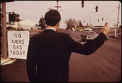 The Gas Shortage in the Pacific Northwest During December 1973 Had Even Suited Businessmen Hitch-Hiking in Places Like Beaverton 12/1973 by The U.S. National Archives hitchhiker photo