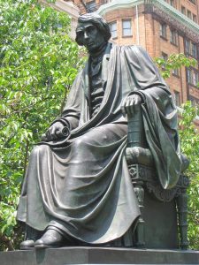 Roger B. Taney statue, Mount Vernon Place, Baltimore, Maryland, USA. Sculptor William Henry Rinehart.