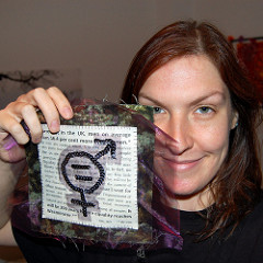 Northumberland craftivist kate rowley patch and her by craftivist collective gender pay gap photo
