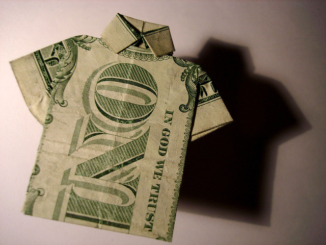 One-dollar bill shaped as a shirt