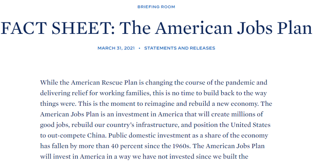 The American Jobs Plan Infrastructure Plan Read It For Yourself Ordinary Times